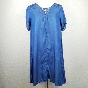 Lucky Brand Women dress M Chambray Lace Up Swing t